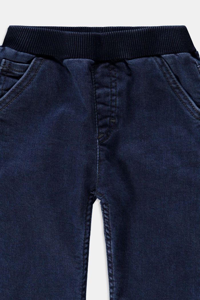 Jeans med ribbad linning av bomull, BLUE DARK WASHED, detail image number 2