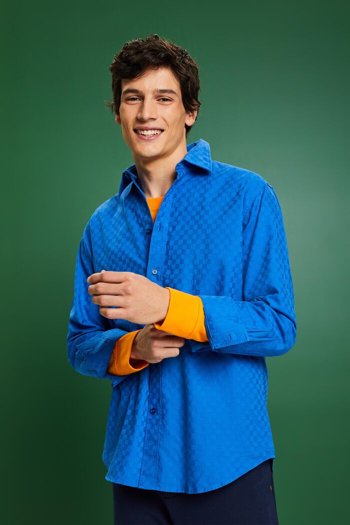 Jacquardskjorta i bomull, BRIGHT BLUE, detail image number 0