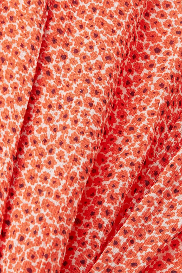 Blommig miniklänning med smockad midja, ORANGE RED, detail image number 4