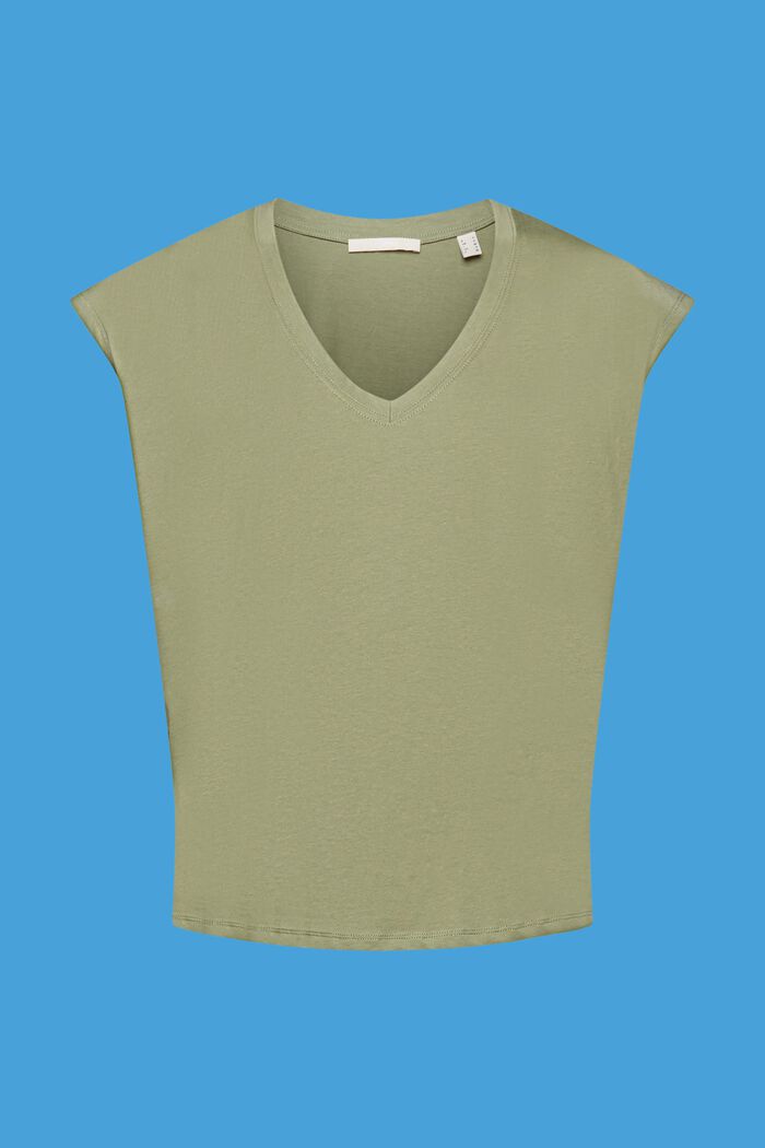 Ärmlös T-shirt i bomull med V-ringning, LIGHT KHAKI, detail image number 6