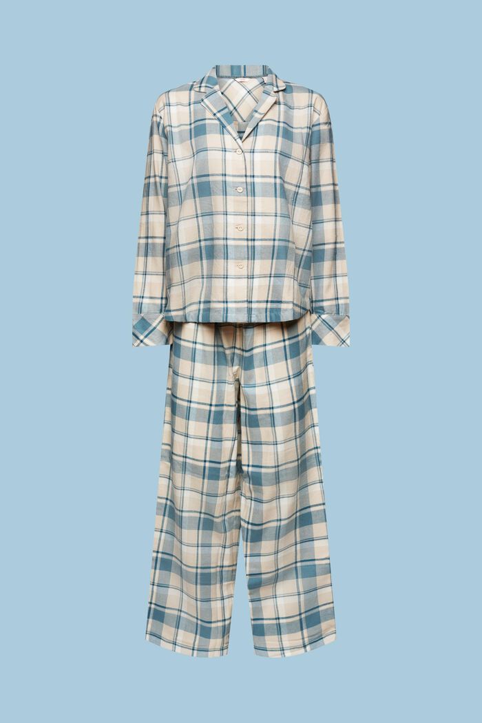 Rutig pyjamas i flanell, NEW TEAL BLUE, detail image number 5