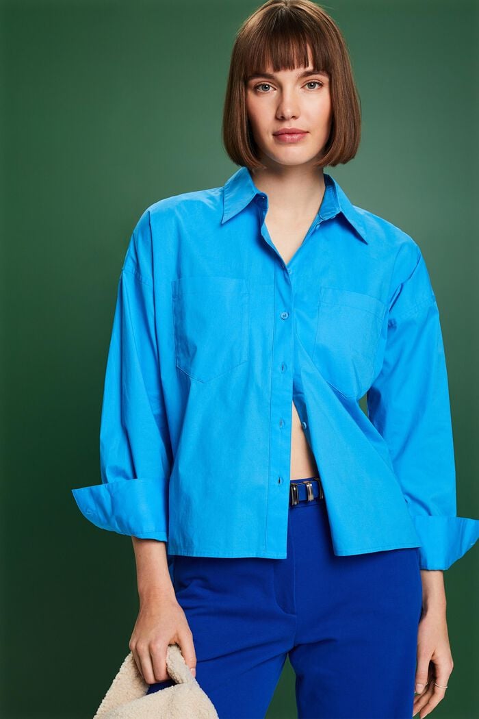 Helknäppt skjorta i bomullspoplin, BLUE, detail image number 0