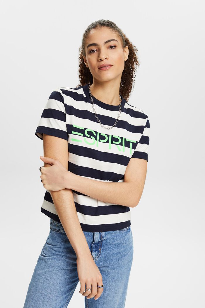 Randig bomulls-T-shirt med logo, NAVY, detail image number 0
