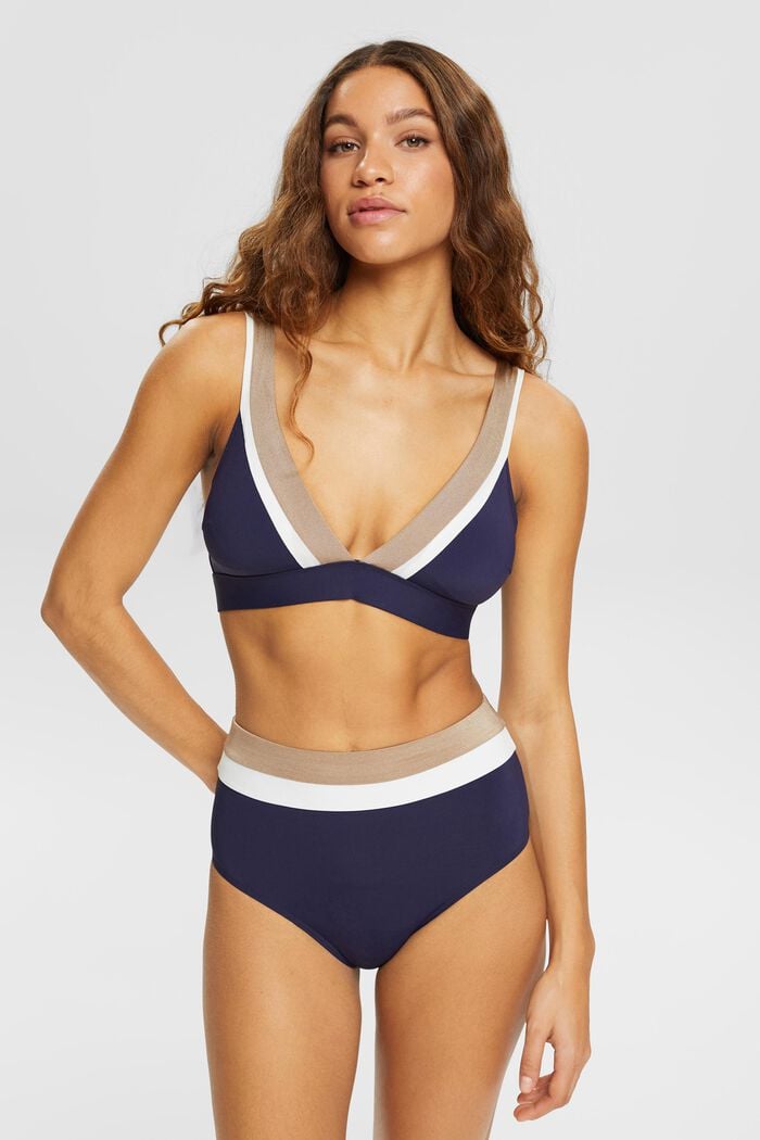 Trefärgad bikiniunderdel med hög midja, NAVY, detail image number 0