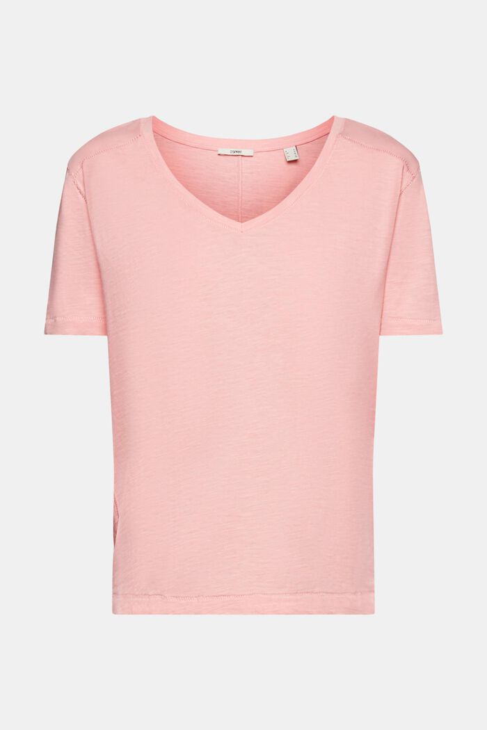 V-ringad bomulls-T-shirt med dekorativa sömmar, PINK, detail image number 5