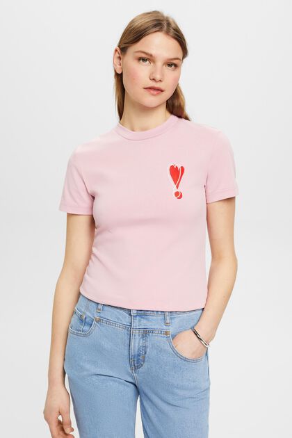 Bomulls-T-shirt med broderad hjärtmotiv
