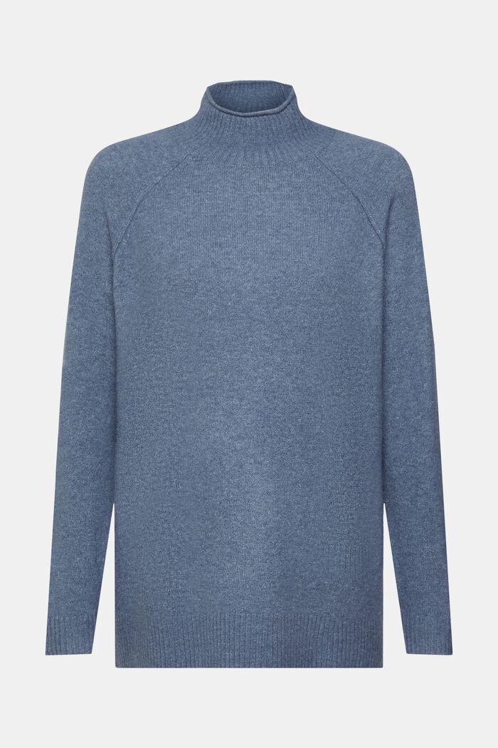 Stickad tröja i ullmix med halvpolokrage, GREY BLUE, detail image number 6
