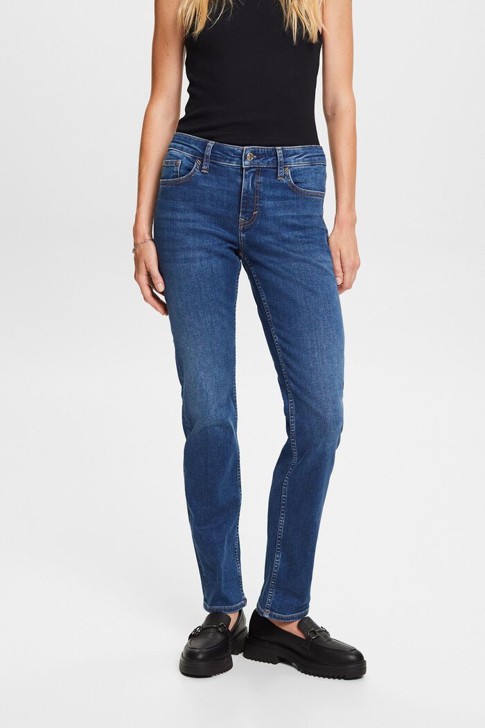 Straight leg stretch jeans, bomullsmix, BLUE MEDIUM WASHED, detail image number 0