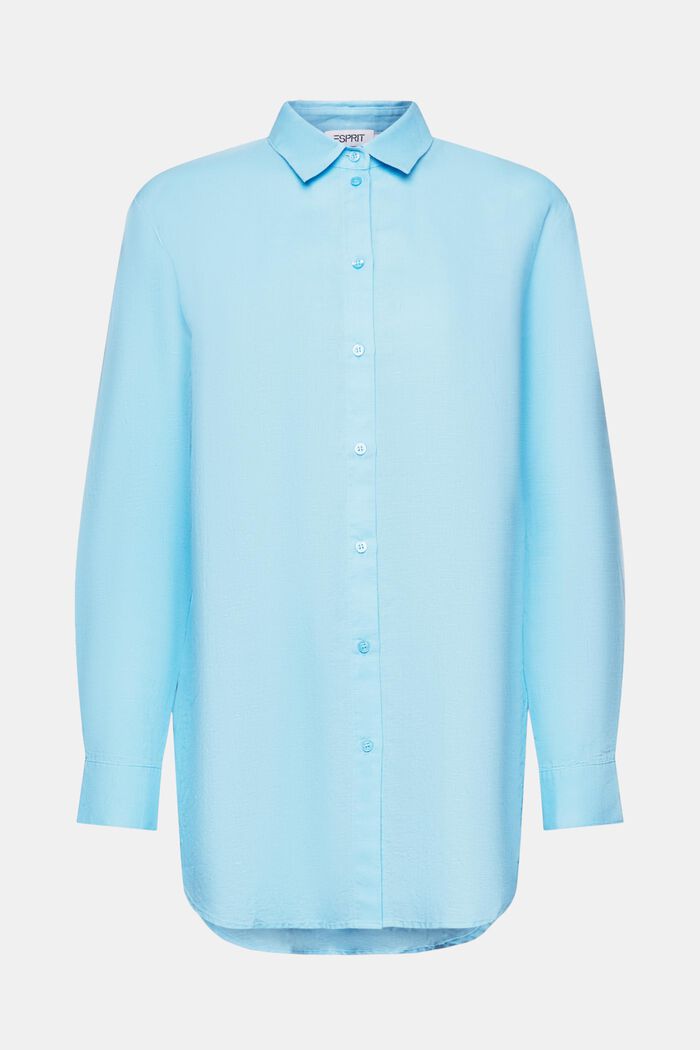 Skjorta i linne-bomullsmix, LIGHT TURQUOISE, detail image number 6