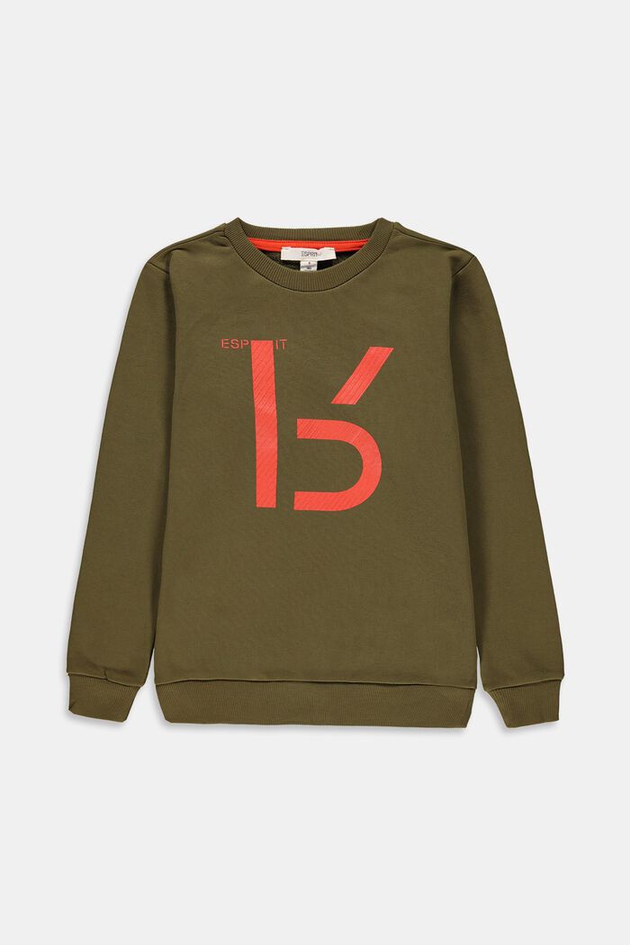 Sweatshirt med tryck, 100% bomull, OLIVE, detail image number 0