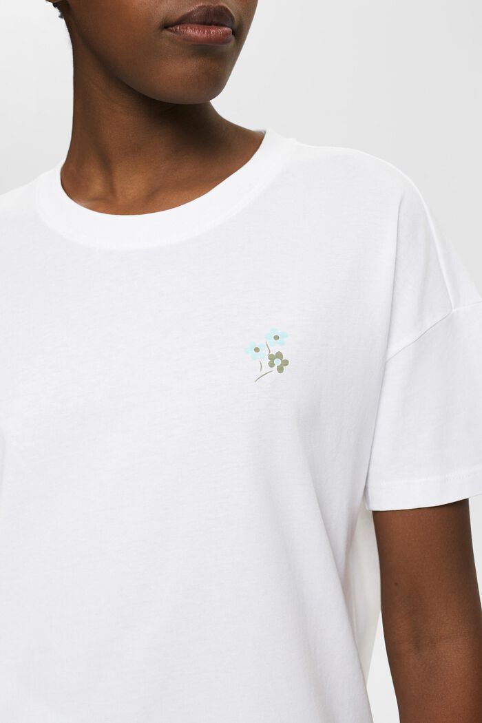 T-shirt med blommigt tryck på bröstet, WHITE, detail image number 2