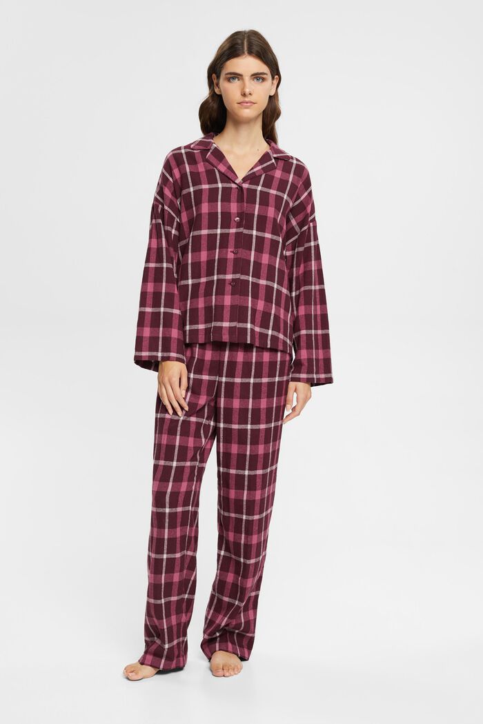 Rutigt pyjamasset i flanell, BORDEAUX RED, detail image number 1
