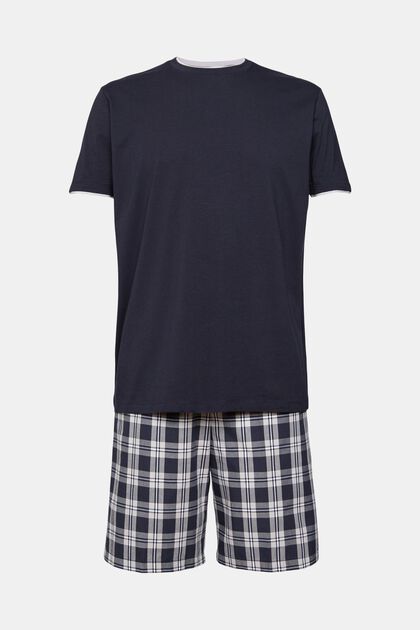 Pyjamas med rutiga shorts, NAVY, overview