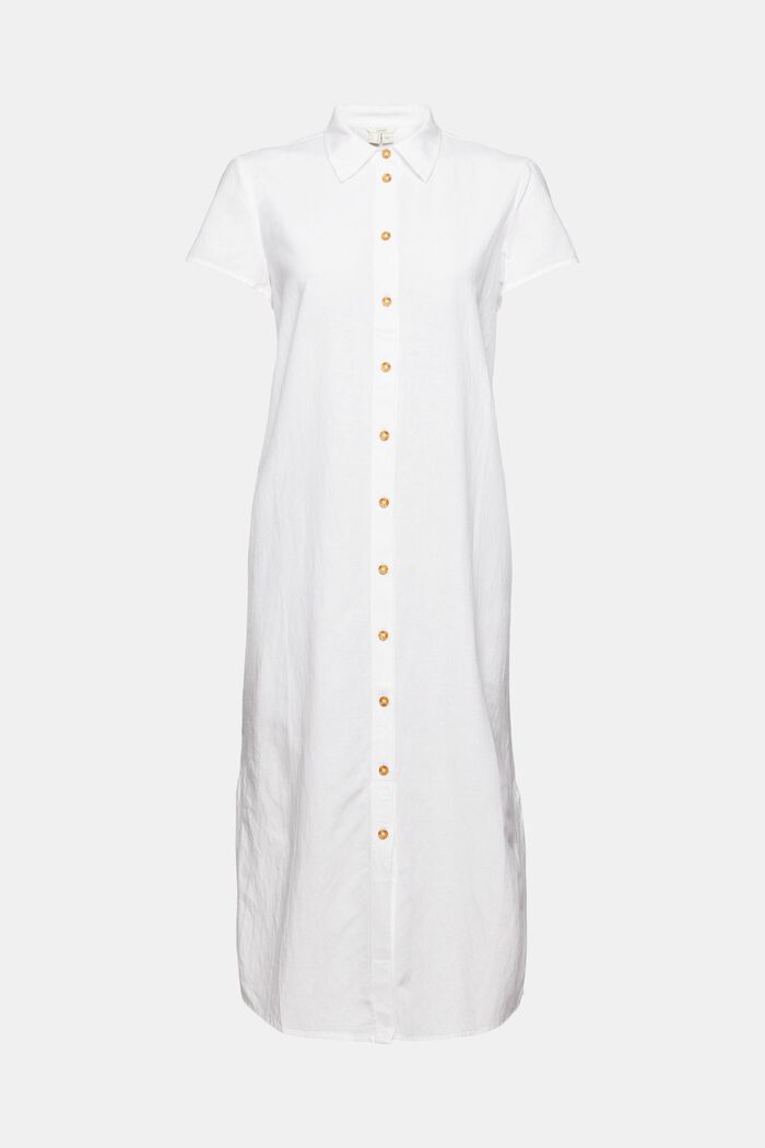 Lång skjortklänning med linne, WHITE, detail image number 5