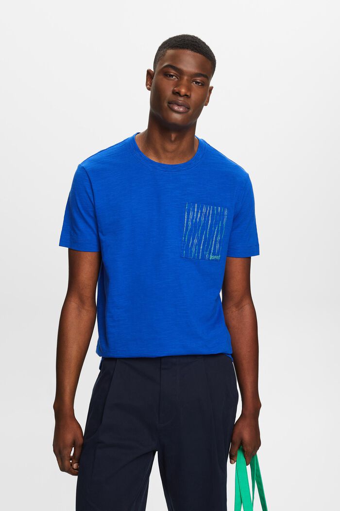 T-shirt av slub-bomull med logo på fickan, BRIGHT BLUE, detail image number 0
