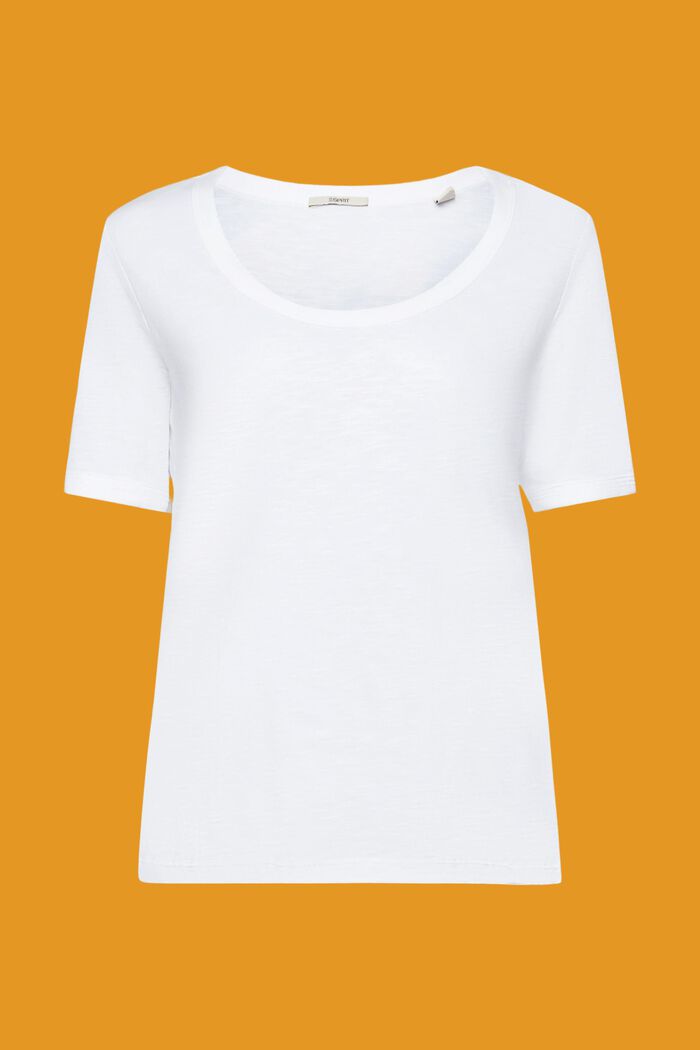 Bomulls-T-shirt med djup och vid ringning, WHITE, detail image number 6