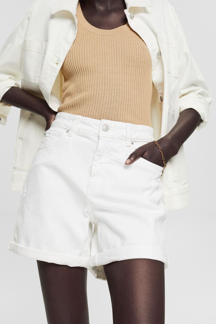 Jeansshorts med slitna effekter, OFF WHITE, detail image number 2