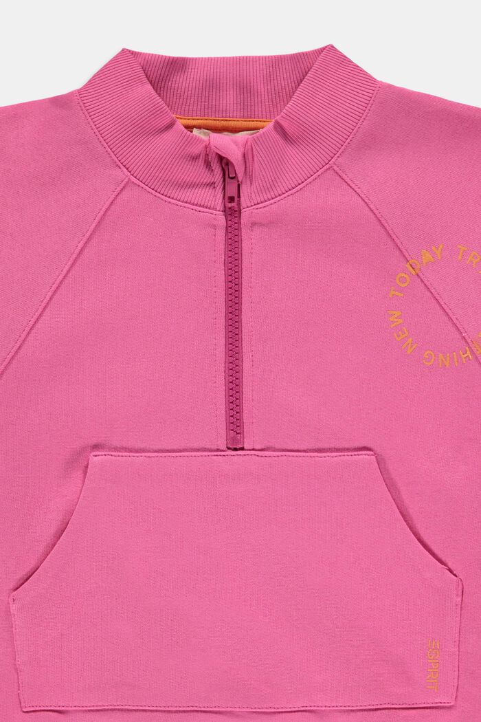Sweatshirt i bomull med halvlång dragkedja, PINK FUCHSIA, detail image number 2