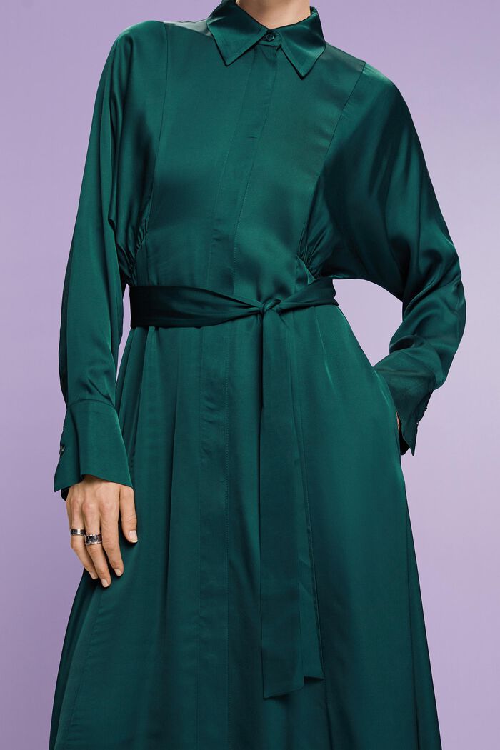 Klänning i satin med skärp, EMERALD GREEN, detail image number 1