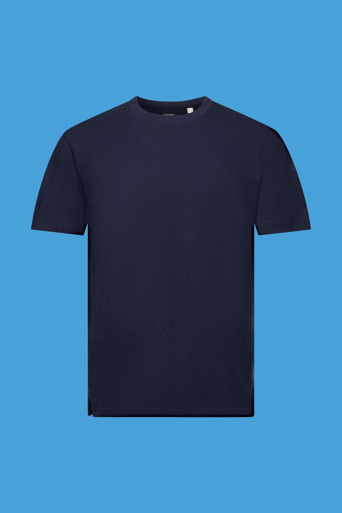 Rundringad T-shirt, bomull-linnemix, NAVY, detail image number 6