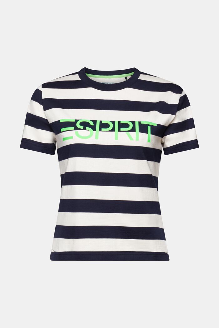 Randig bomulls-T-shirt med logo, NAVY, detail image number 7