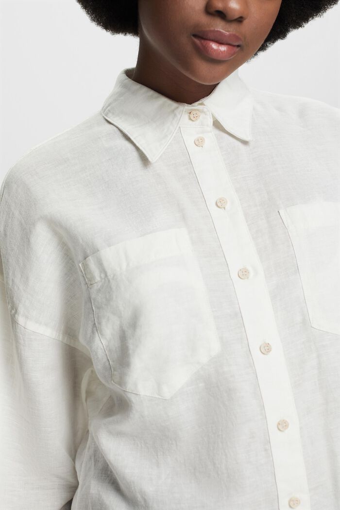 Skjortblus i bomull-linne, OFF WHITE, detail image number 3