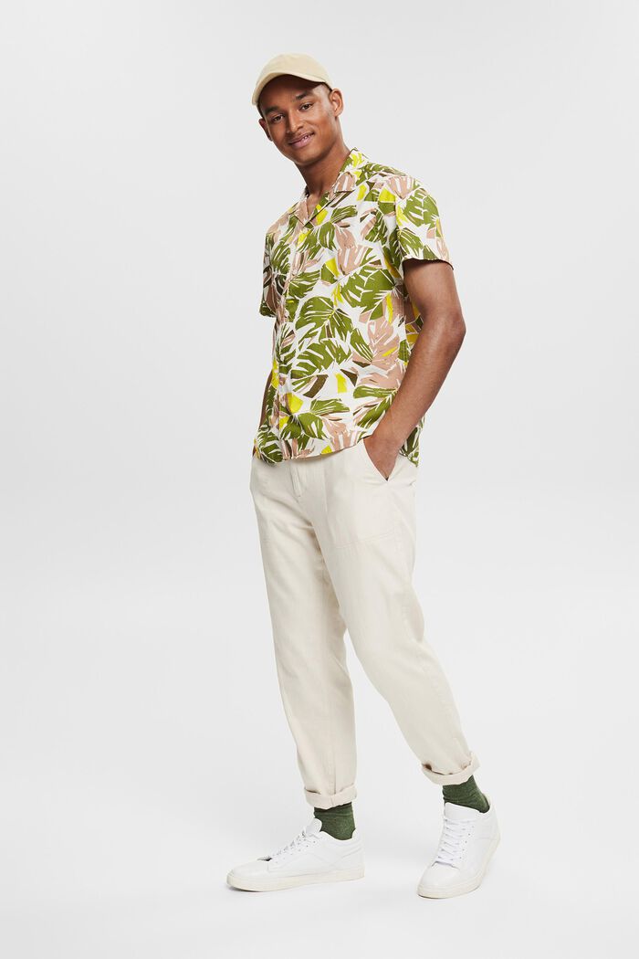 Skjorta med tropiskt bladmönster, LIGHT BEIGE, detail image number 1