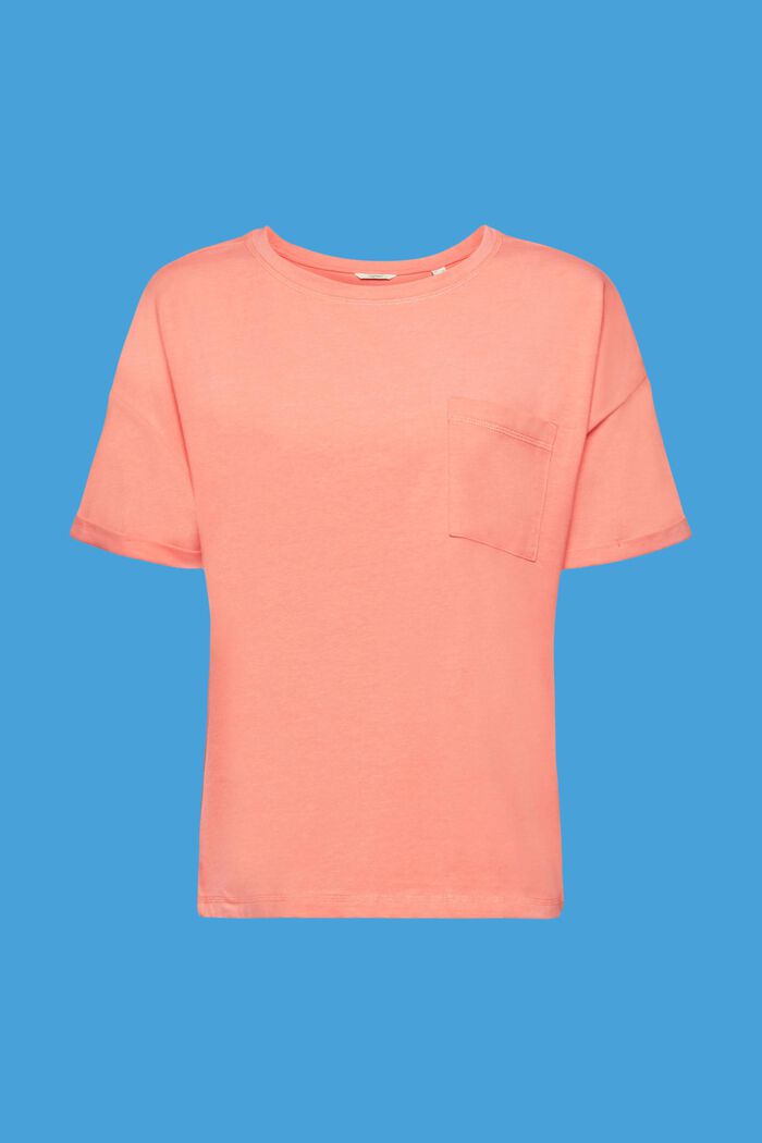 T-shirt med bröstficka av bomullsmix, NEW CORAL, detail image number 5