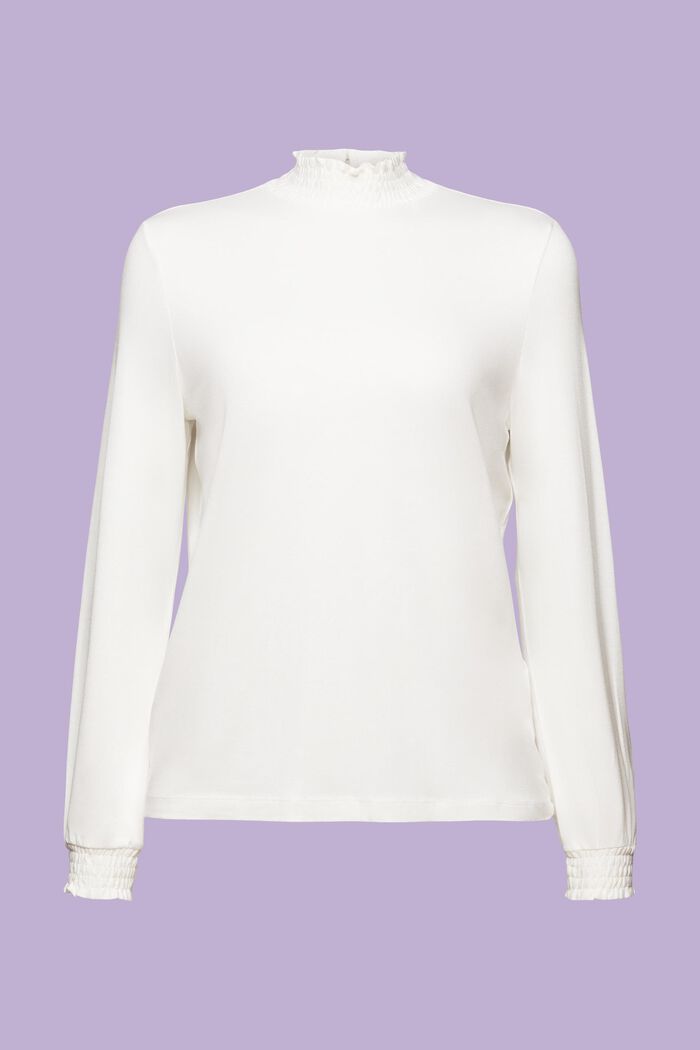 Smockad långärmad tröja, LENZING™ ECOVERO™, OFF WHITE, detail image number 7