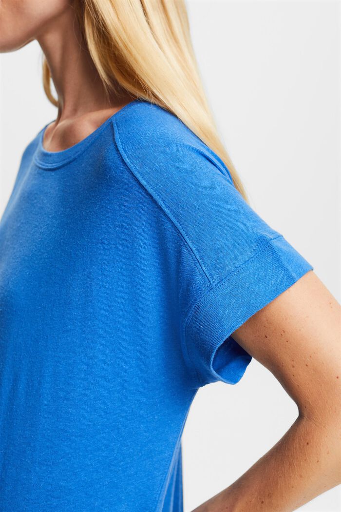 T-shirt i blandning av bomull och linne, BRIGHT BLUE, detail image number 2
