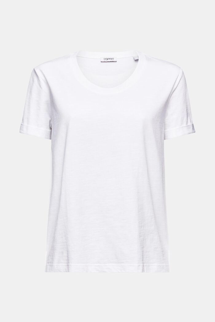 T-shirt med slub-struktur och rund ringning, WHITE, detail image number 5