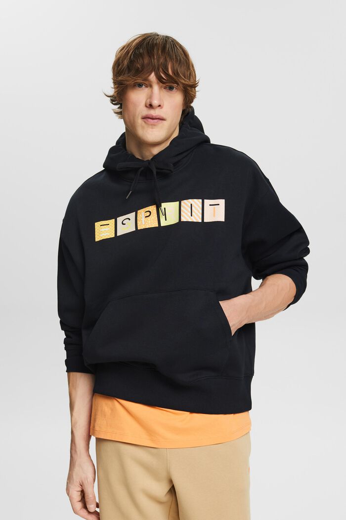 Sweatshirt i fleece med huva och logo, BLACK, detail image number 0