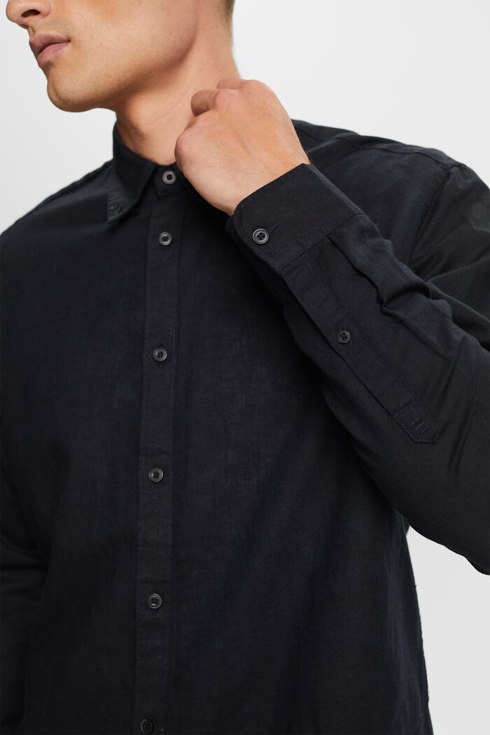 Button down-skjorta i blandad bomull och linne, BLACK, detail image number 2