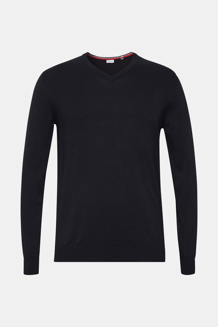 V-ringad tröja, 100% bomull, BLACK, detail image number 0