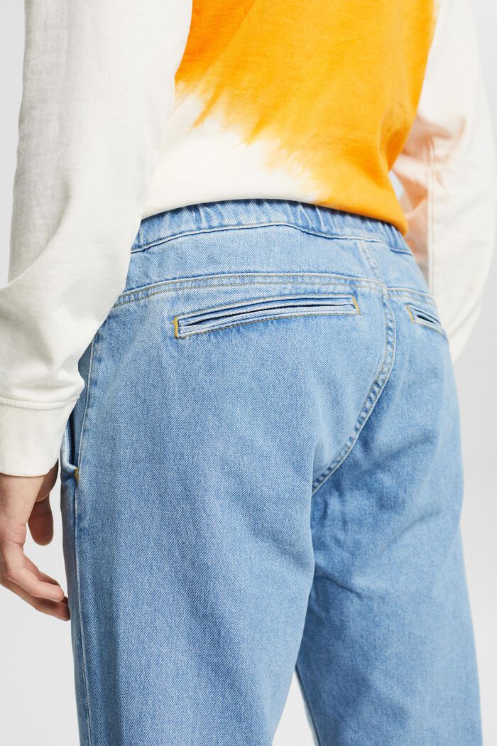 Jeans med elastisk dragskolinning, BLUE BLEACHED, detail image number 5