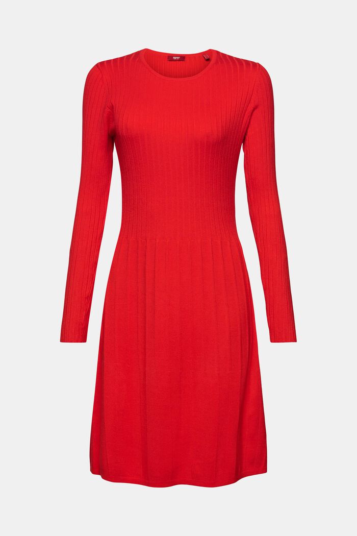Veckad ribbstickad klänning, RED, detail image number 7