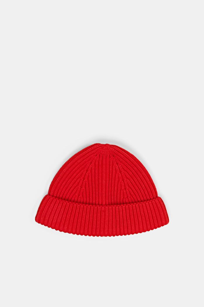 Ribbstickad beanie, 100% bomull, RED, detail image number 0