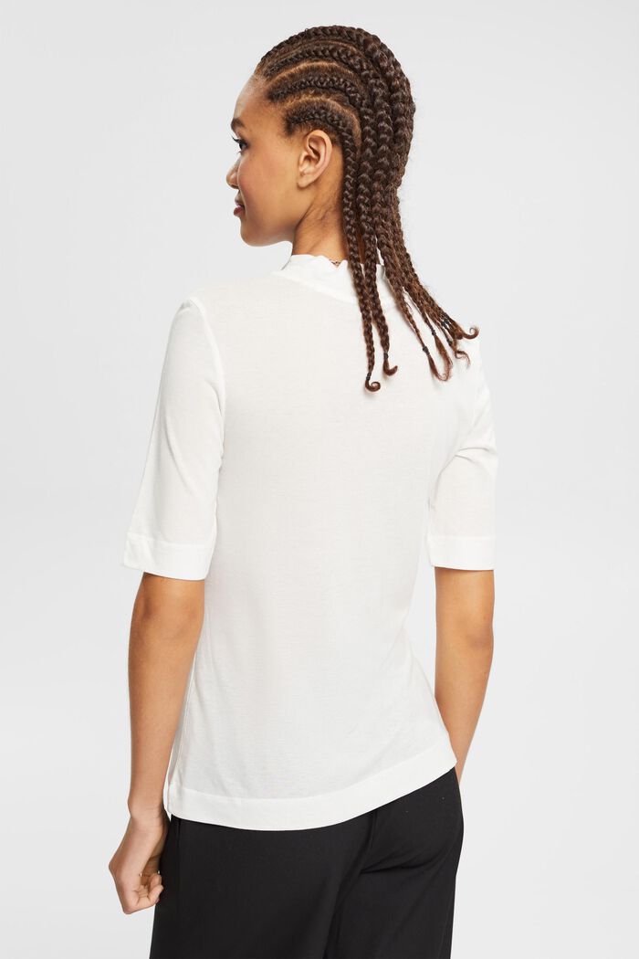Med TENCEL™: T-shirt med ståkrage, OFF WHITE, detail image number 4