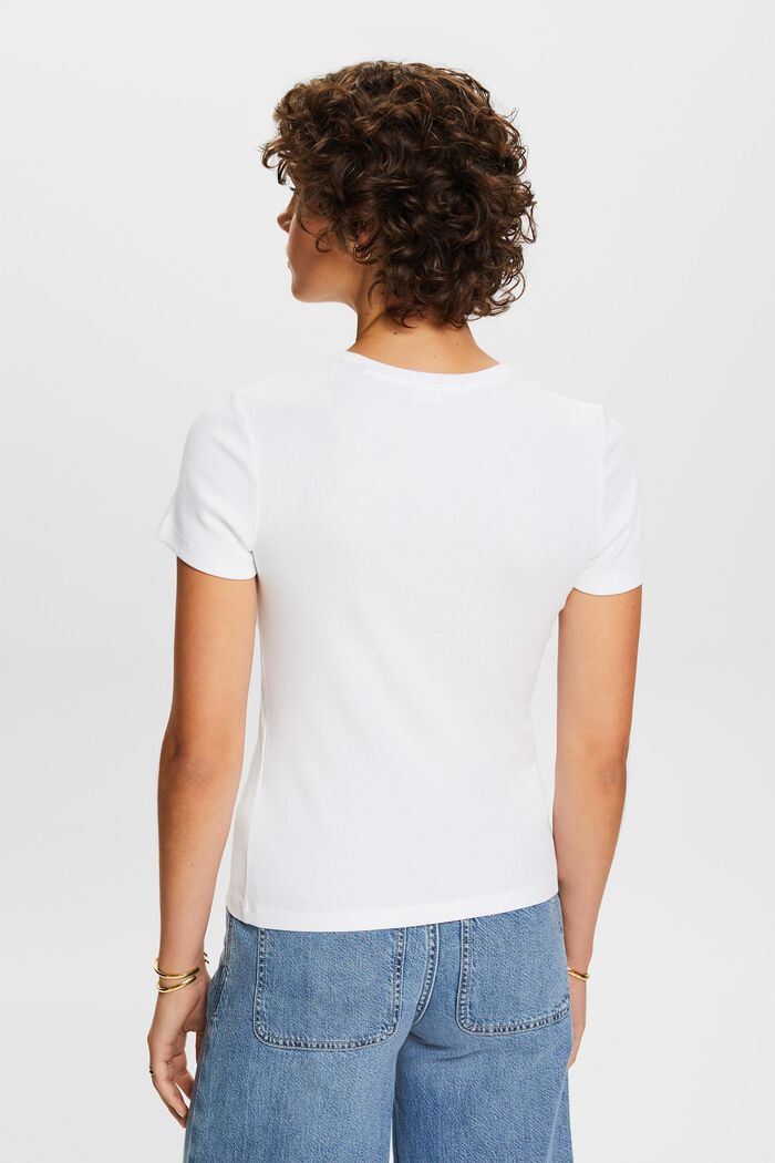 T-shirt i bomullsjersey med rund ringning, WHITE, detail image number 3