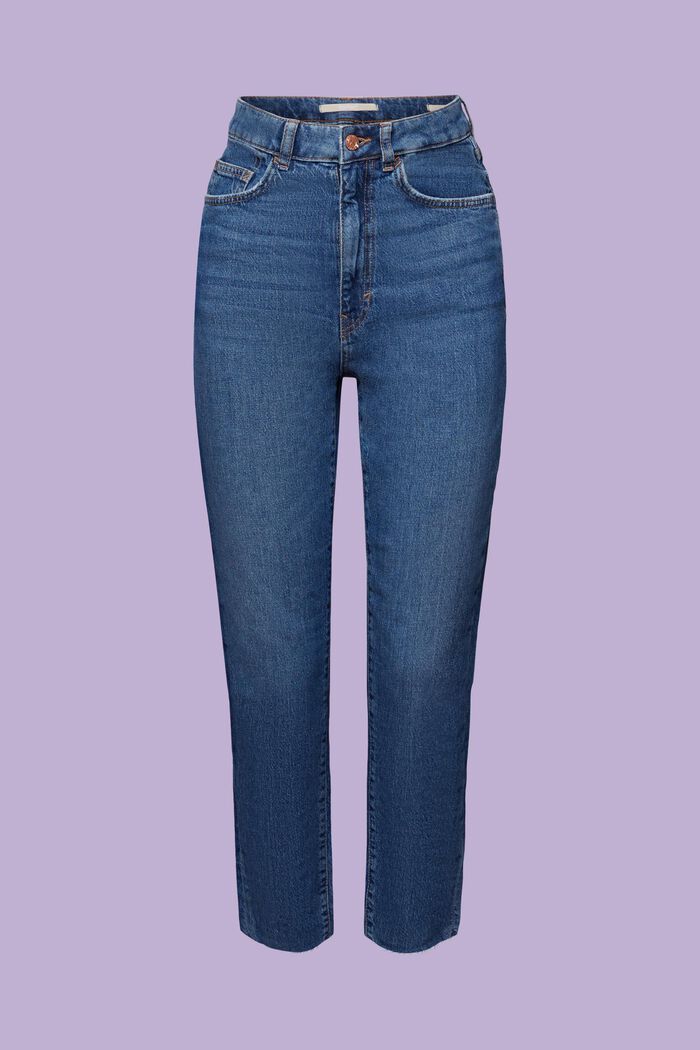 Jeans med superhög midja och fransad kant i benslut, BLUE DARK WASHED, detail image number 6