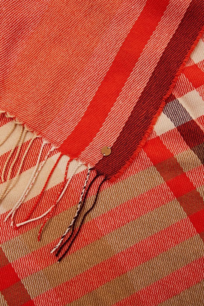 Återvunnet material: rutig halsduk med fransar, CARAMEL, detail image number 1