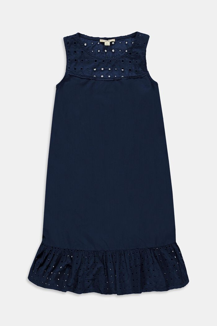 Ärmlös klänning med hålstickning, NAVY, detail image number 0