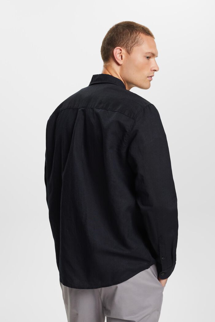 Button down-skjorta i blandad bomull och linne, BLACK, detail image number 3