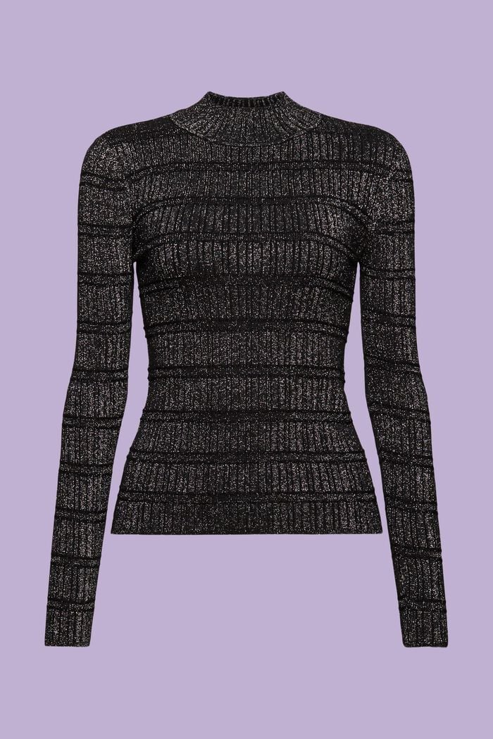 Glittrande tröja med halvpolokrage, LENZING™ ECOVERO™, BLACK, detail image number 6
