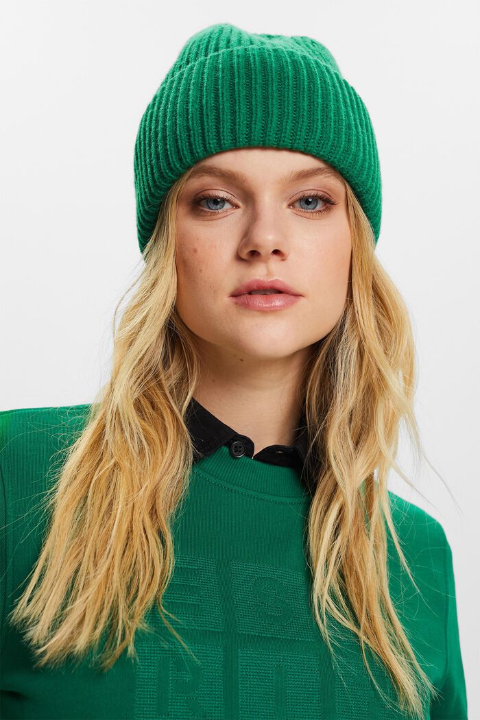 Ribbstickad beanie, GREEN, detail image number 2