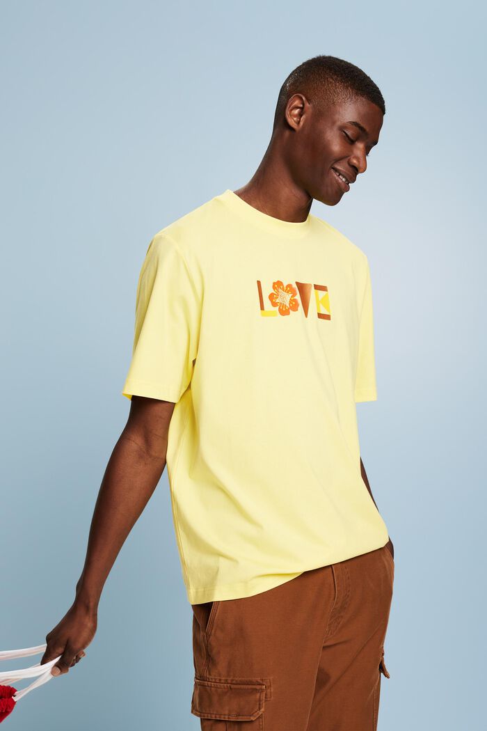 T-shirt i pimabomull med tryck, unisexmodell, PASTEL YELLOW, detail image number 0