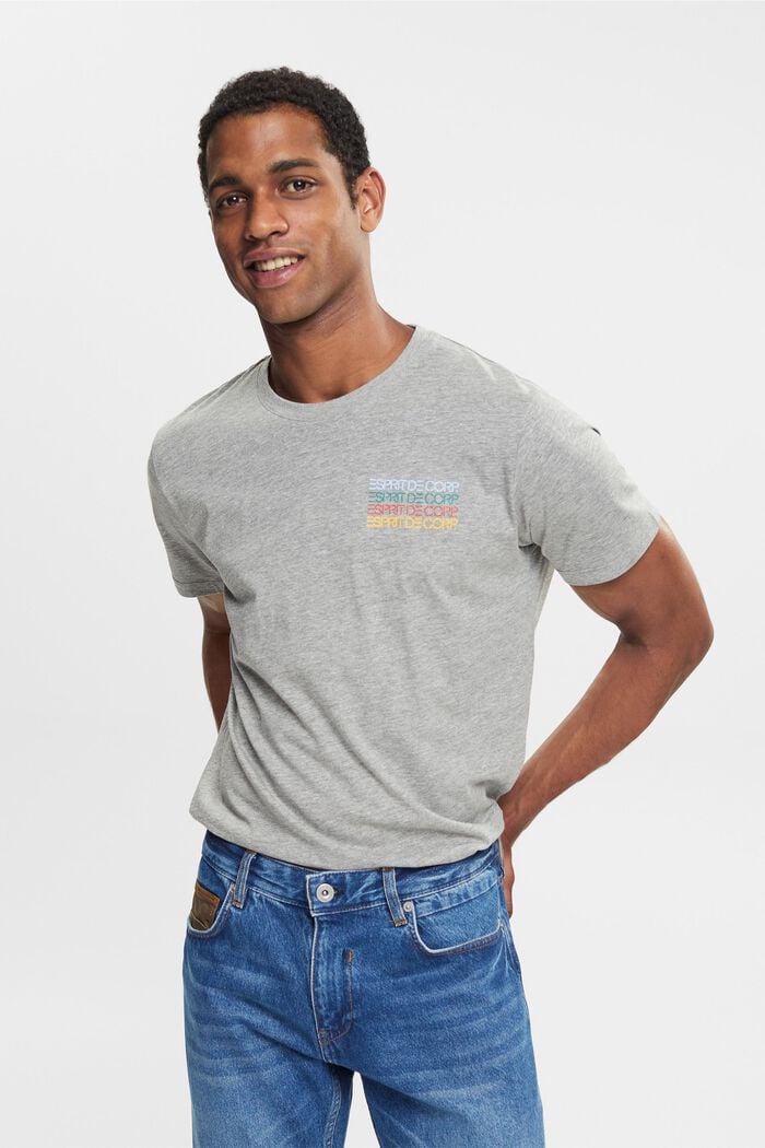 Jersey-T-shirt med färgglatt logotryck, MEDIUM GREY, overview