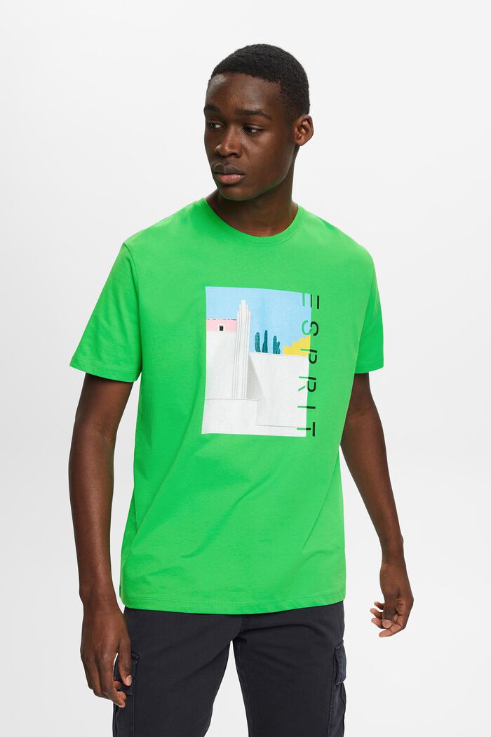 T-shirt i bomull med tryck fram, GREEN, detail image number 0