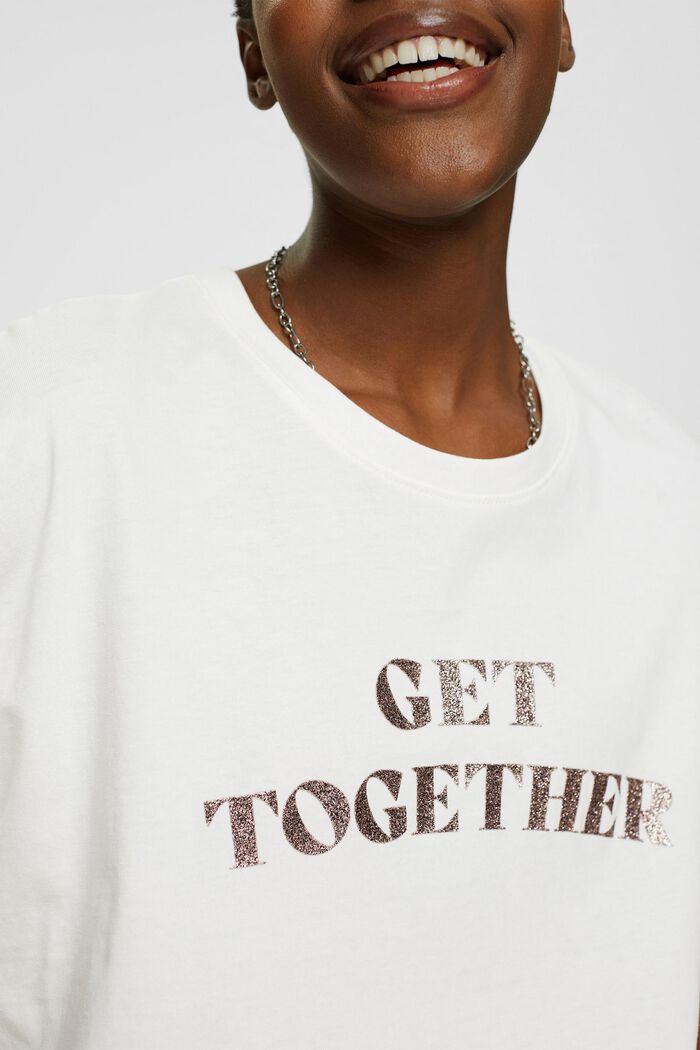 T-shirt med glittertryck, OFF WHITE, detail image number 2