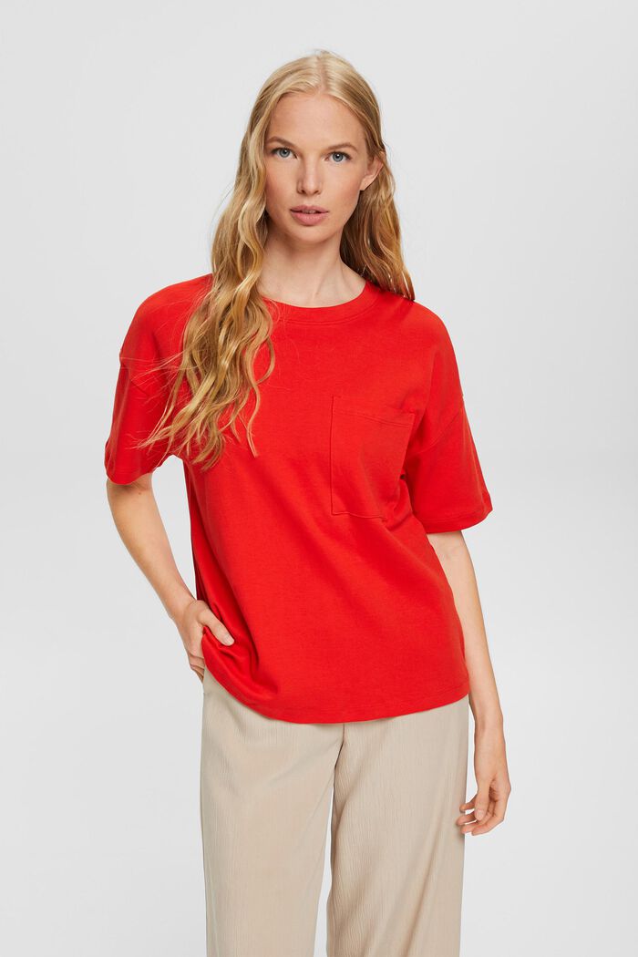 T-shirt med bröstficka, ORANGE RED, detail image number 1